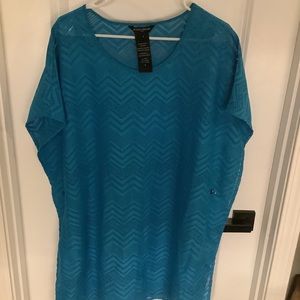 Mario Serrani - Pullover Cap Sleeve Sheer Shesth Dress - Aqua - Ladies Sz Small